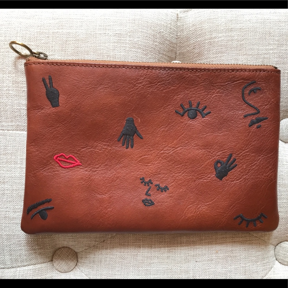 Madewell Brown Clutch with Black and Red Accents